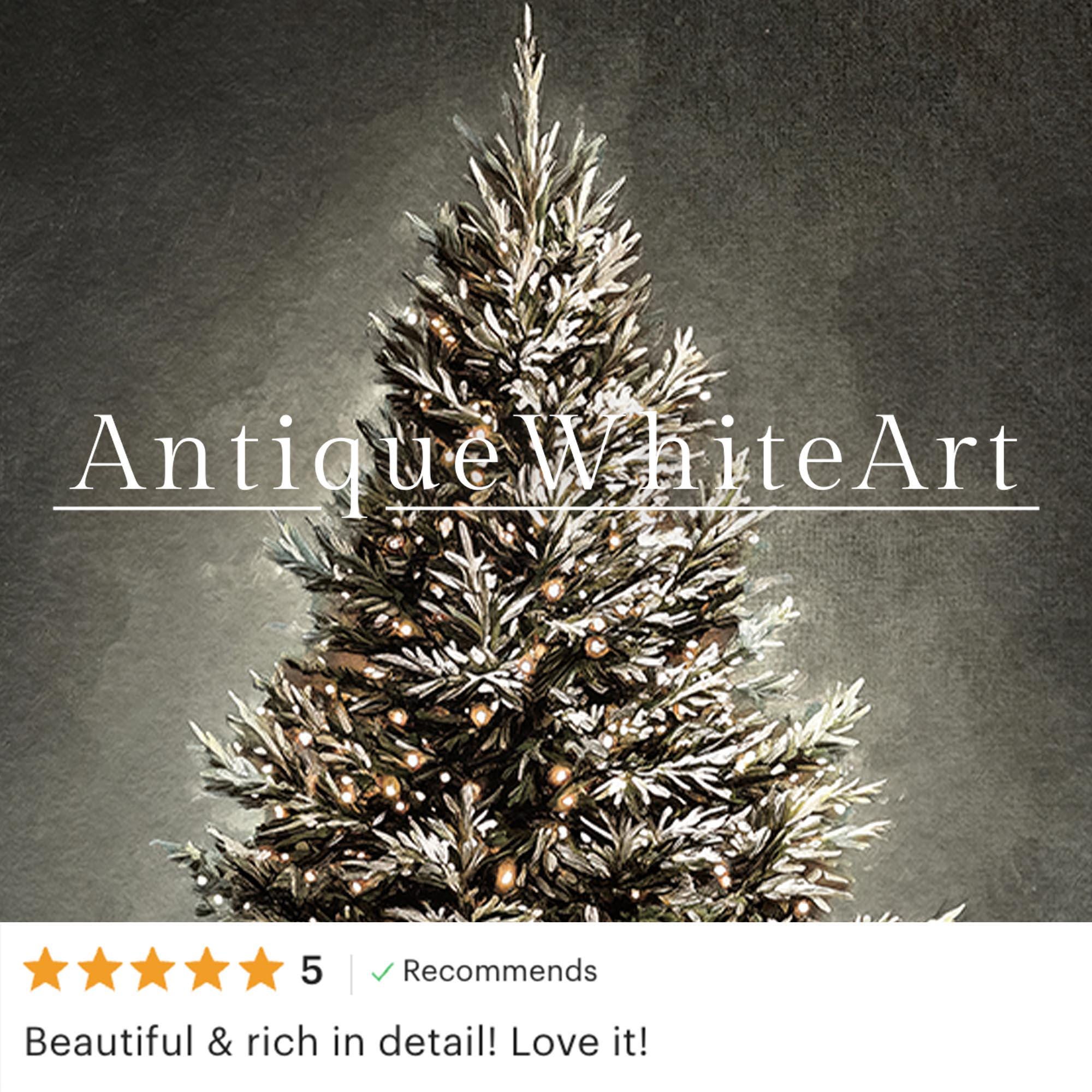 Christmas Tree Painting Vintage Style Dark Academia Holiday Print Moody Winter Wall Art W180