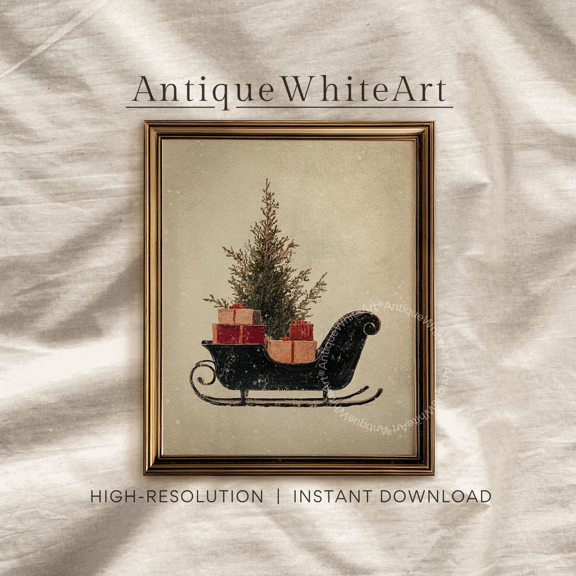 Vintage Style Christmas Sleigh Print: Holiday Wall Art ( ) W181 Print