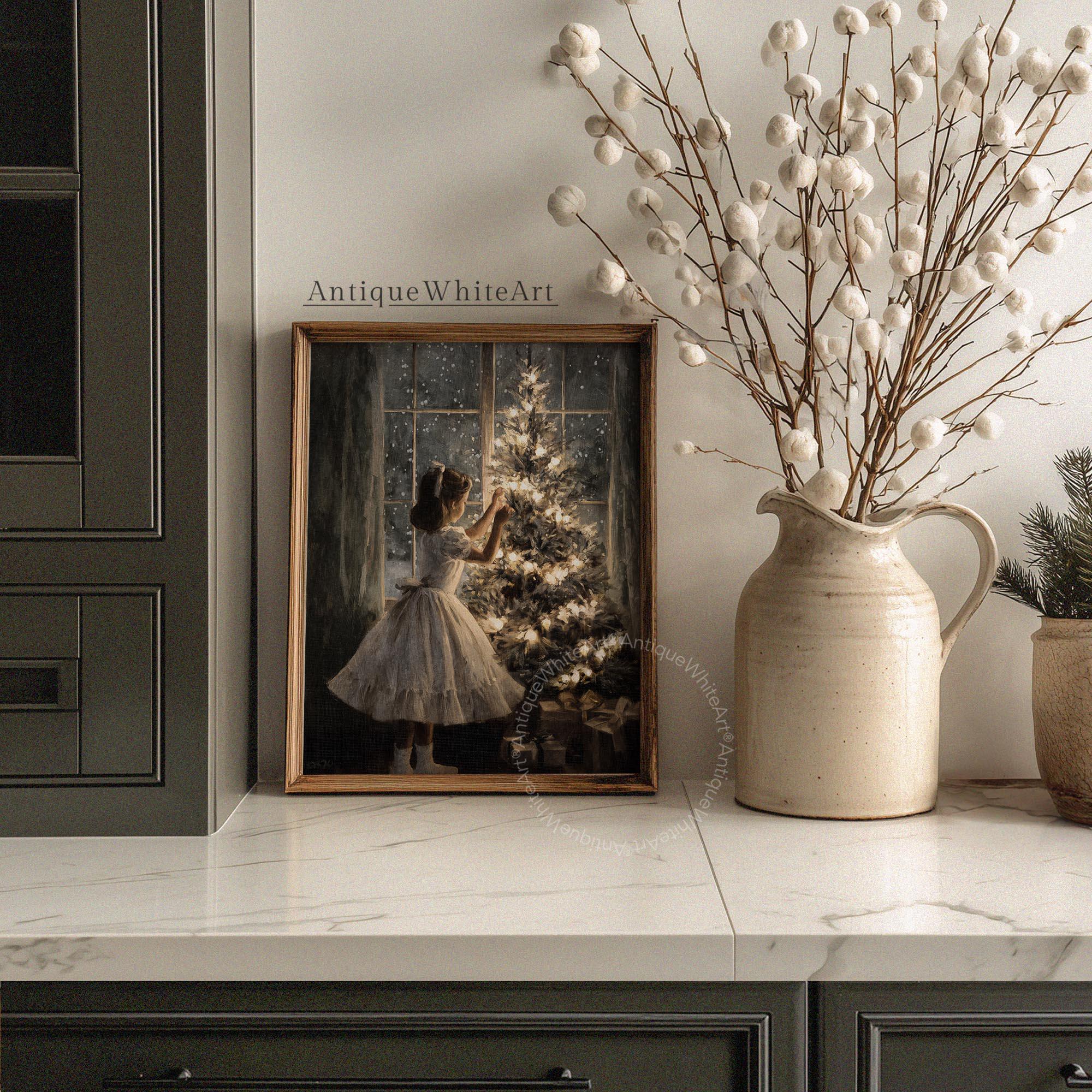 Girl Decorating a Christmas Tree Wall Art: Cozy Holiday Home Decor ( ) W192 Print Art