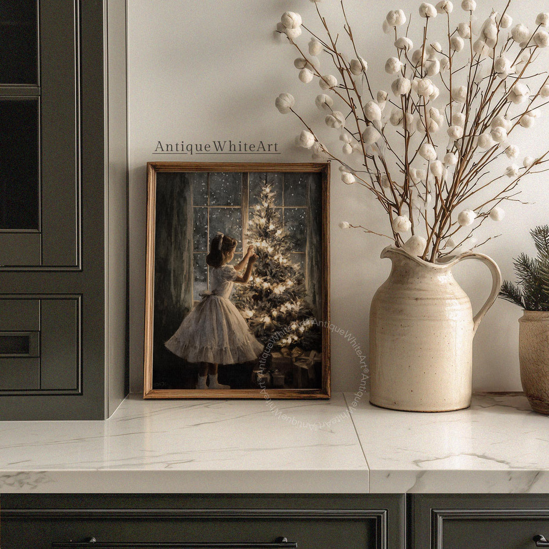 Girl Decorating a Christmas Tree Wall Art: Cozy Holiday Home Decor ( ) W192 Print Art