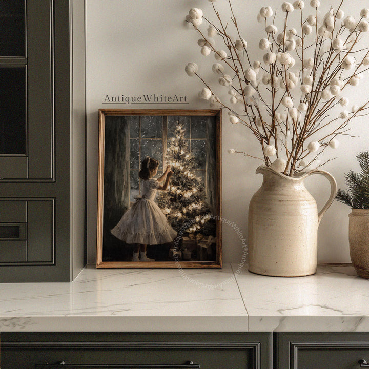 Girl Decorating a Christmas Tree Wall Art: Cozy Holiday Home Decor ( ) W192 Print Art