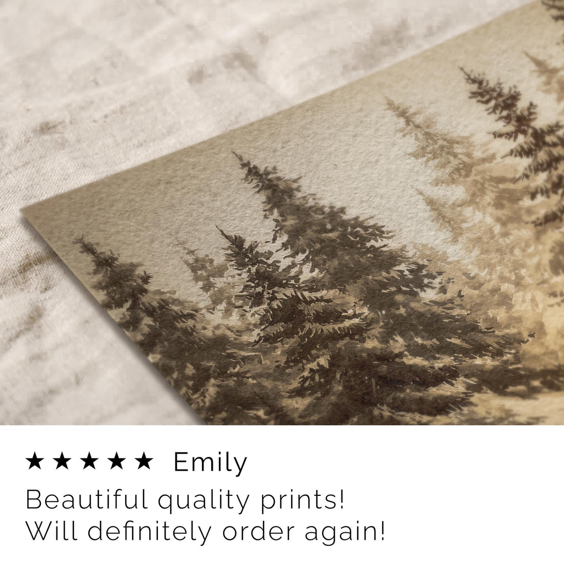 Vintage Style Pine Forest Print: Neutral Christmas Landscape ( ) W193 Print Wall Art