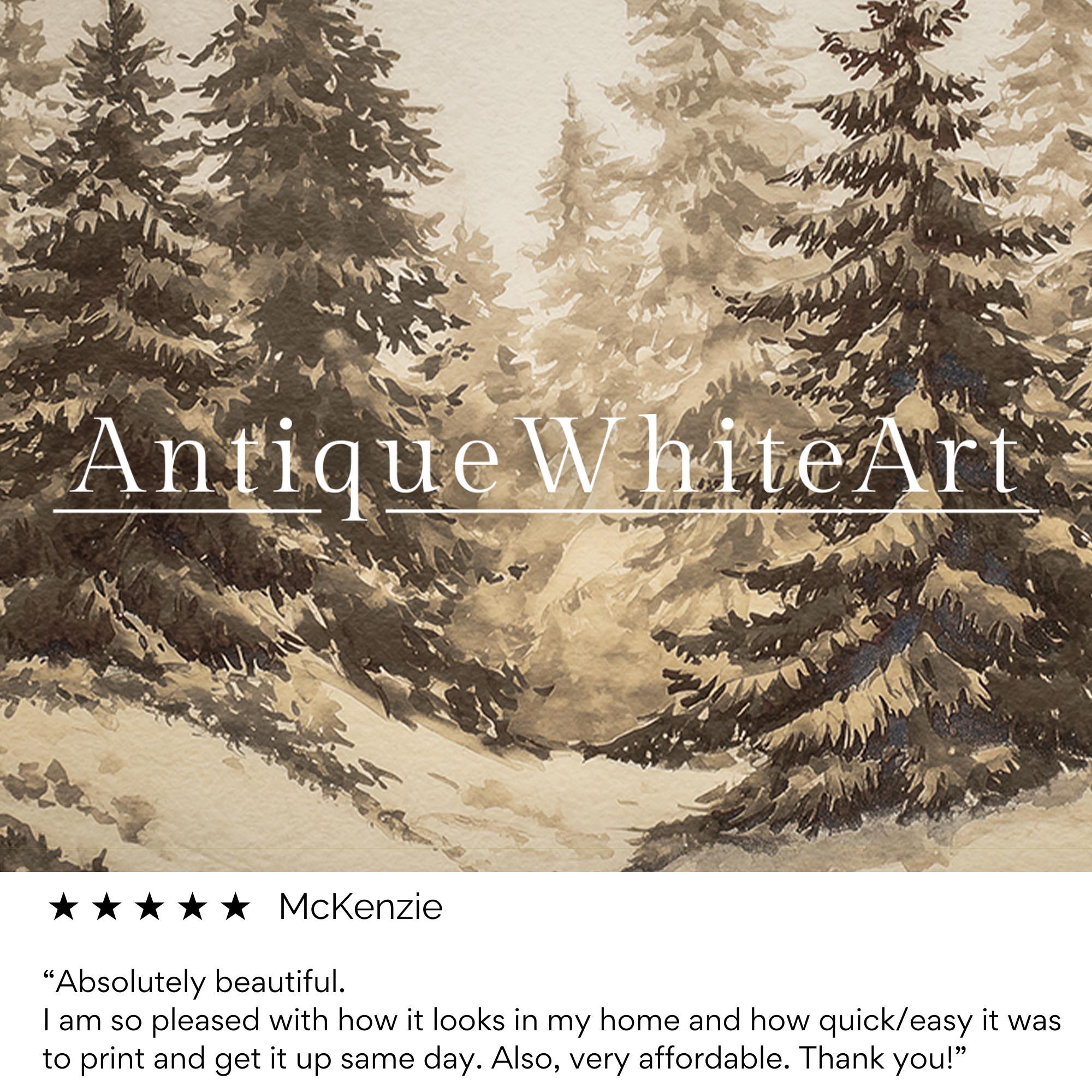 Vintage Style Pine Forest Print: Neutral Christmas Landscape ( ) W193 Print Wall Art
