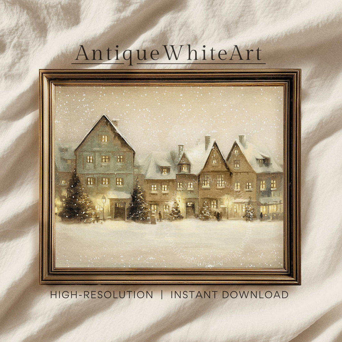 Christmas Village Print: Rustic Snowy Town Scene ( ) W191 Print Wall Art