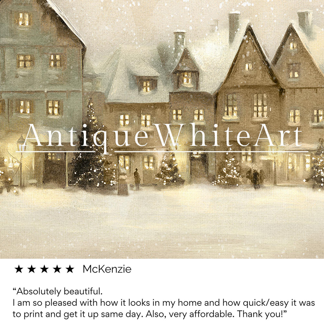 Christmas Village Print: Rustic Snowy Town Scene ( ) W191 Print Wall Art