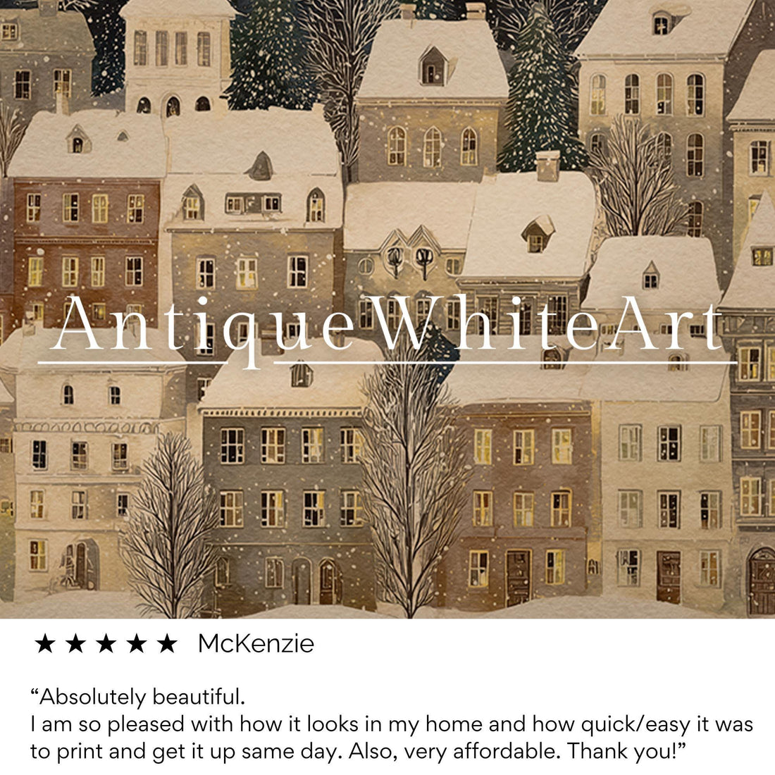 Christmas Village Painting: Snowy Town Holiday Decor ( ) W189 Print Wall Art