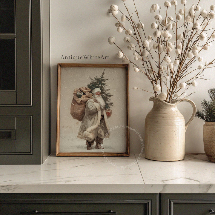 Vintage Style Santa Claus Print: Festive Christmas Wall Decor ( ) W194 Print Art