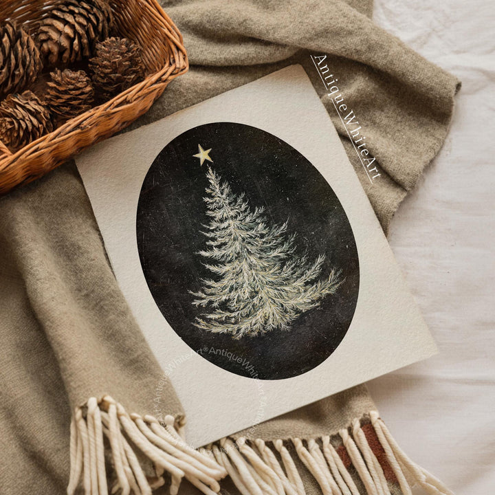 Vintage Style Christmas Tree Painting: Dark Academia Holiday Print ( ) W198 Wall Art