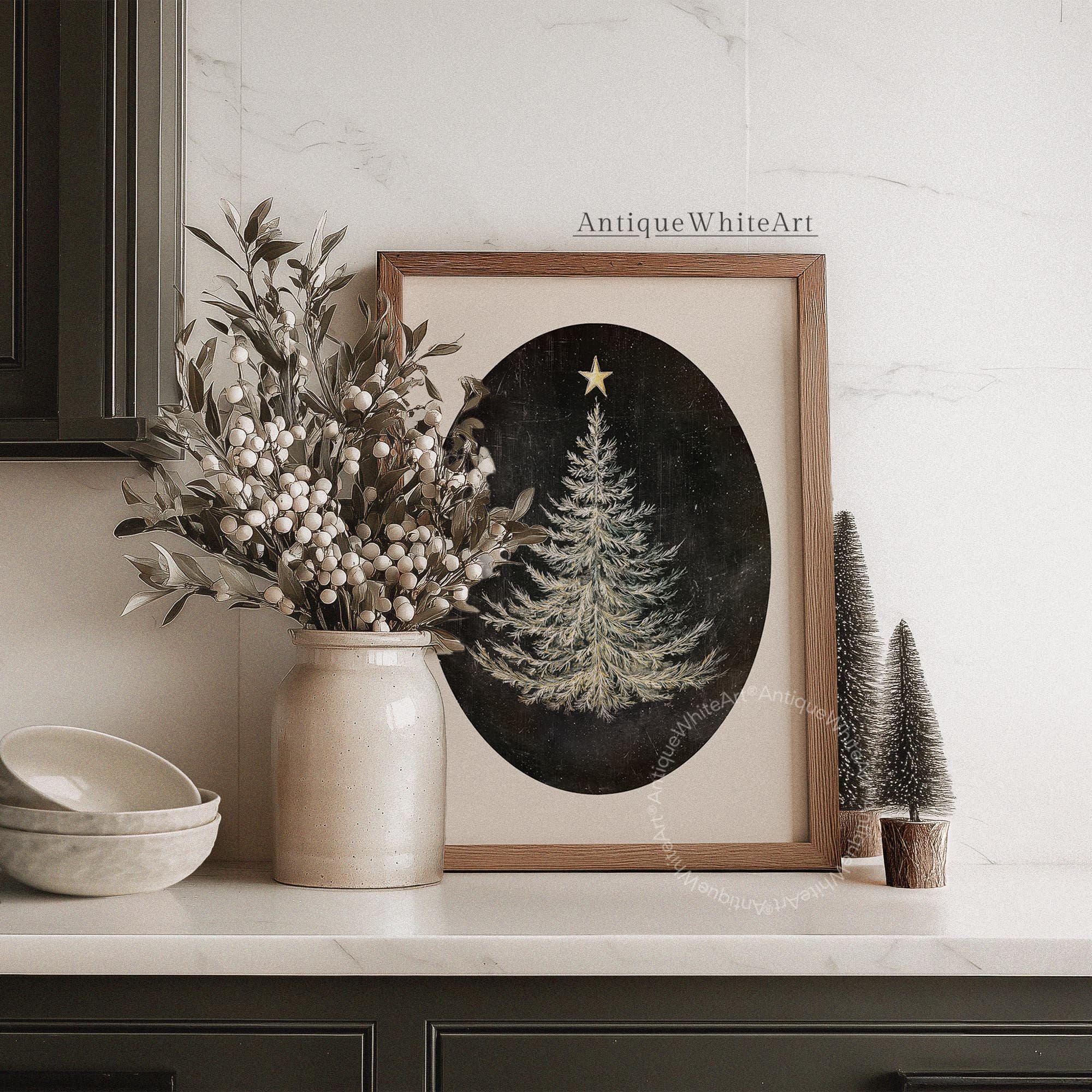 Vintage Style Christmas Tree Painting: Dark Academia Holiday Print ( ) W198 Wall Art
