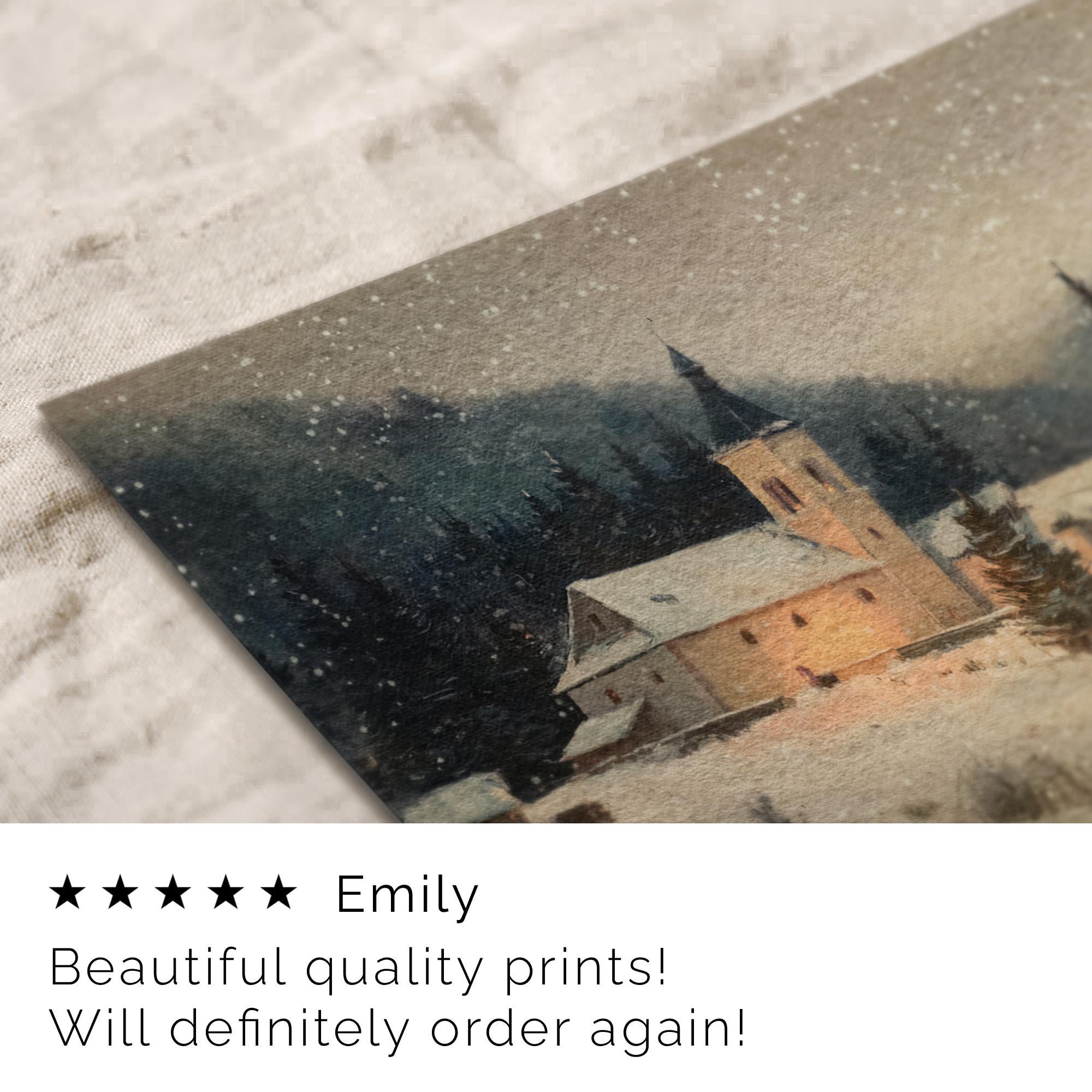 Vintage Style Winter Church Painting: Snowy Christmas Wall Art ( ) W201 Print