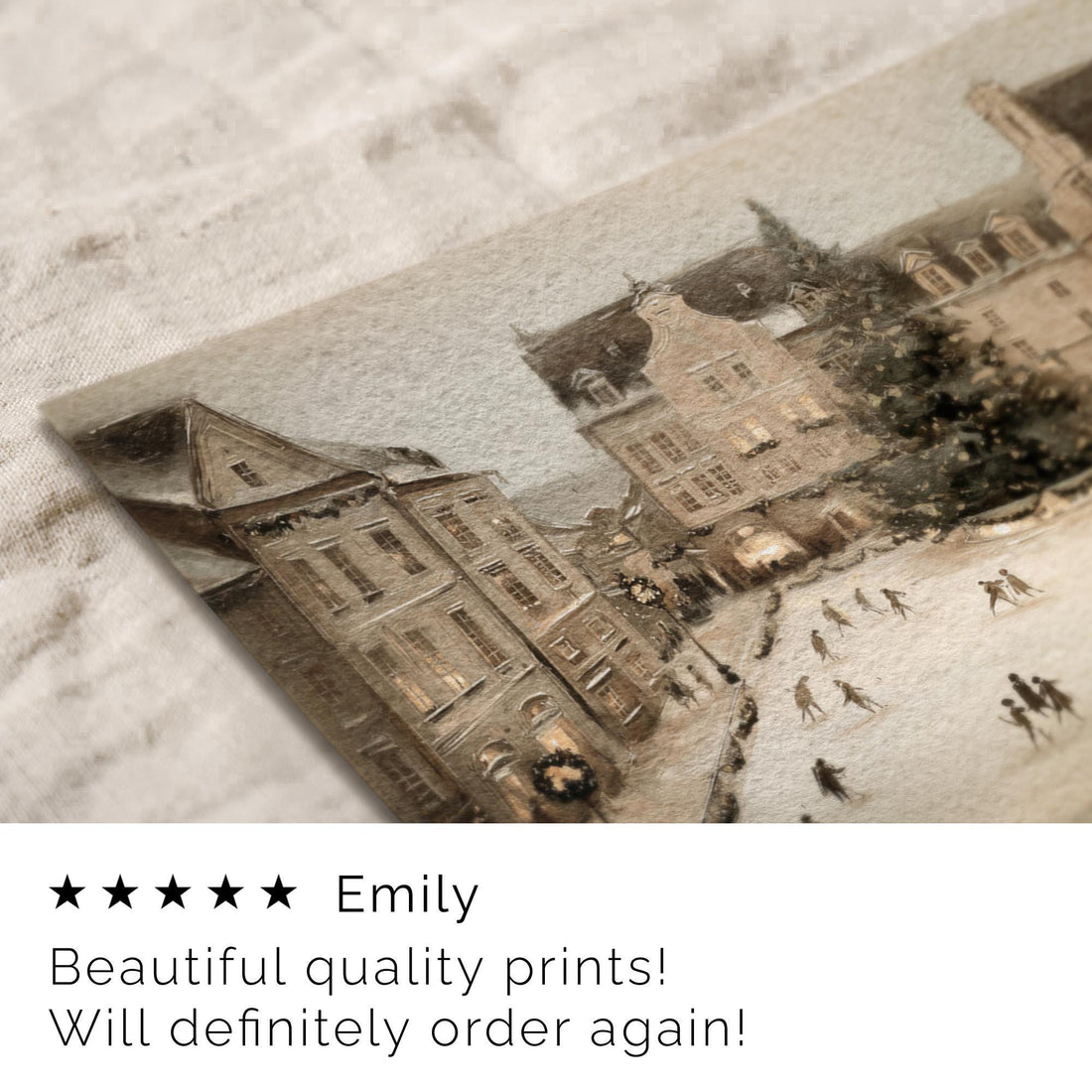 Winter Cityscape Art Print: Moody Ice Skating Scene ( ) W202 Print Wall