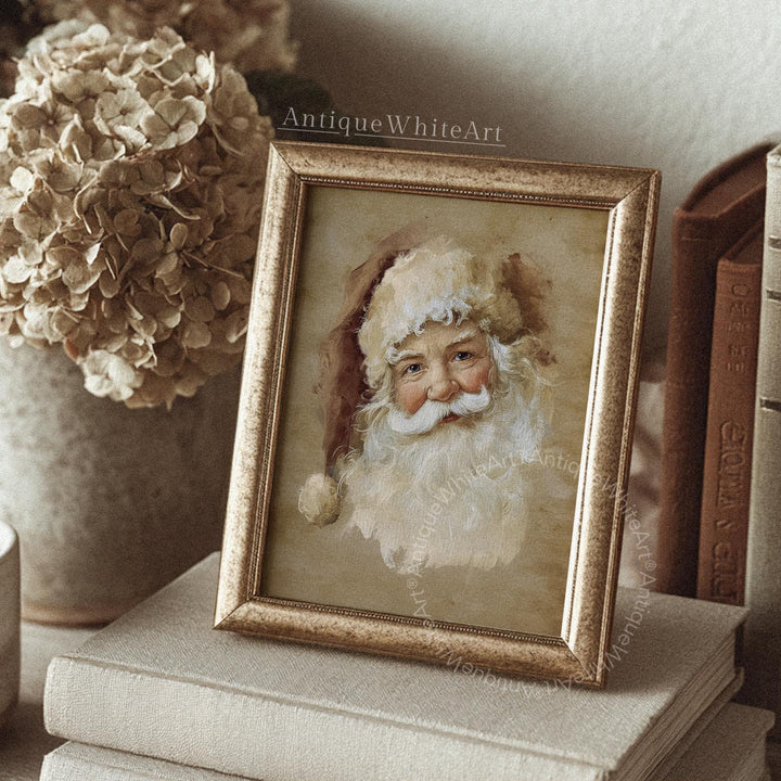 Santa Claus Potrait: Vintage Style Neutral Christmas Print ( ) W204 Wall Art