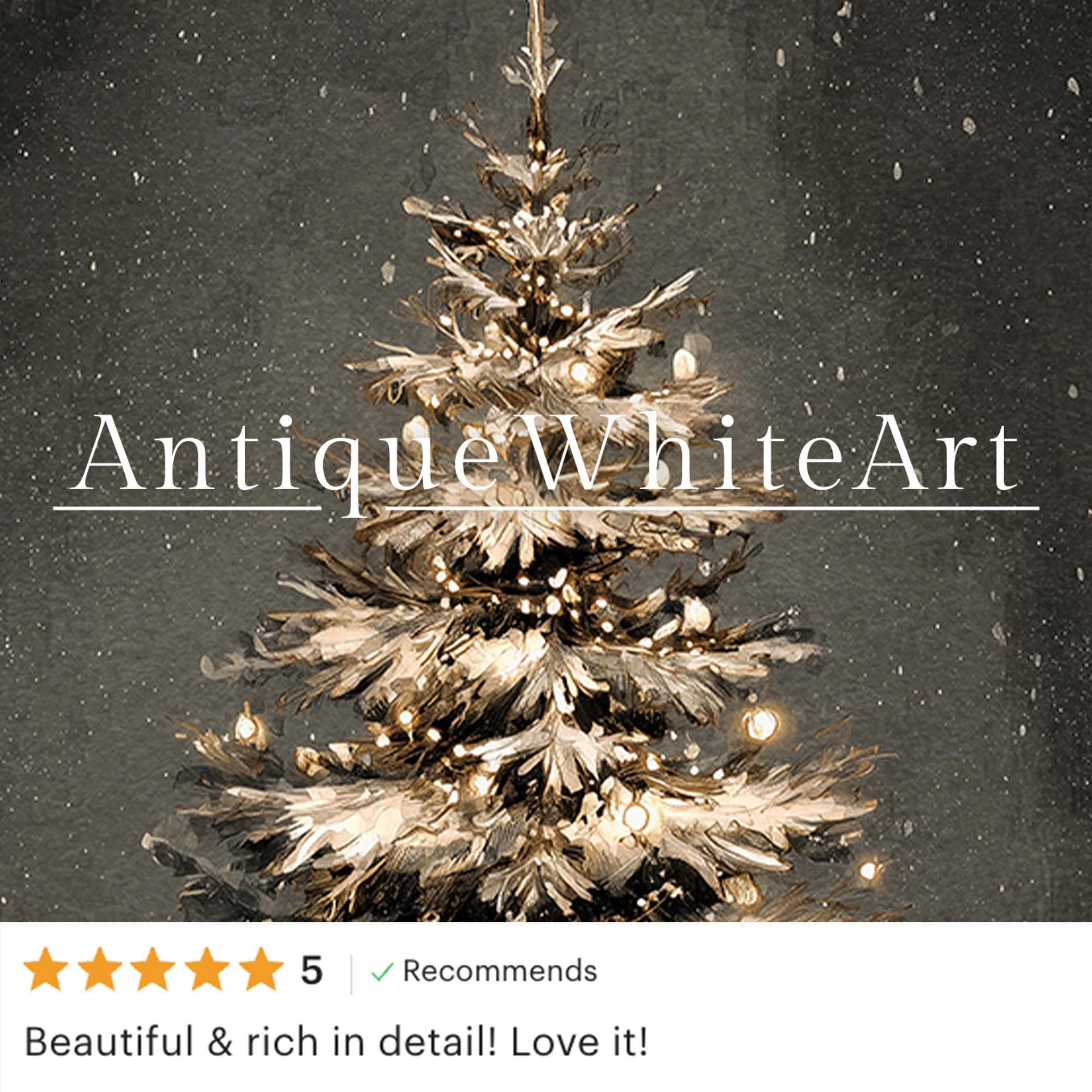 Christmas Tree Painting: Vintage Style Moody Holiday Print W205 Wall Art