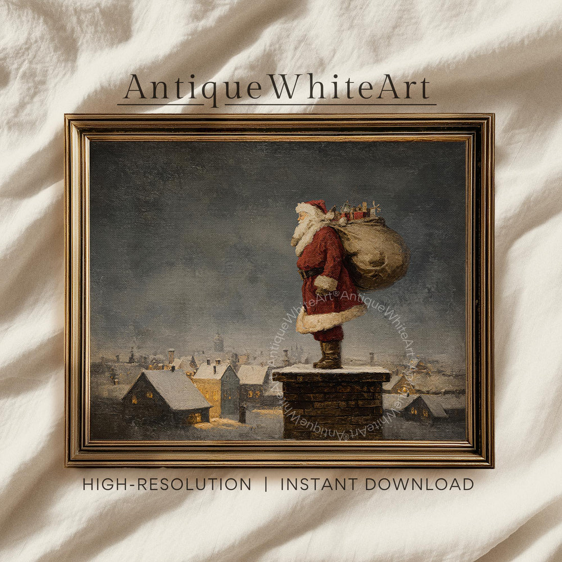 Vintage Style Santa Print: Christmas Holiday Wall Art ( ) W209 Print
