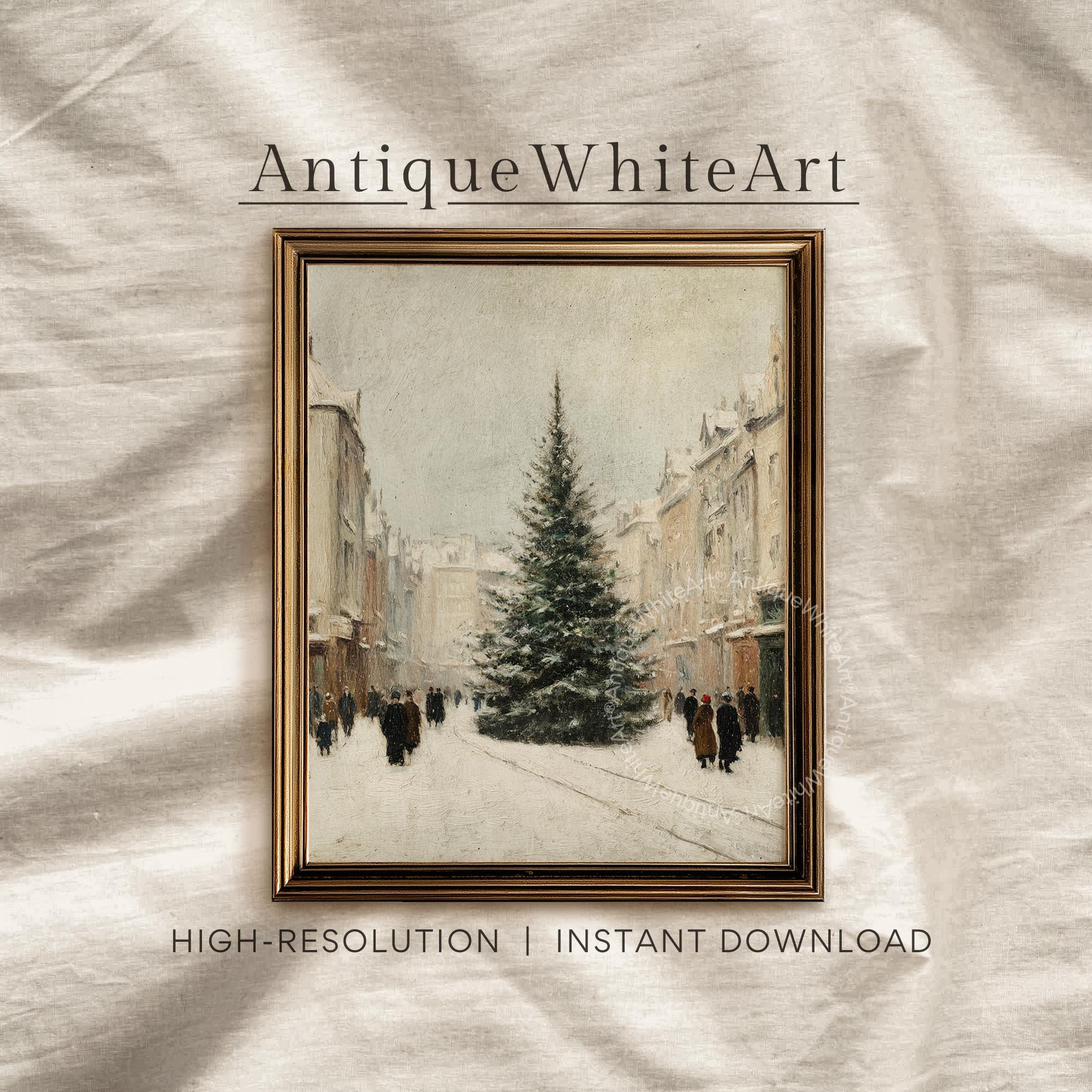 Winter Town Painting: Christmas Tree Prints Farmhouse Decor ( ) W208 Print Wall Art