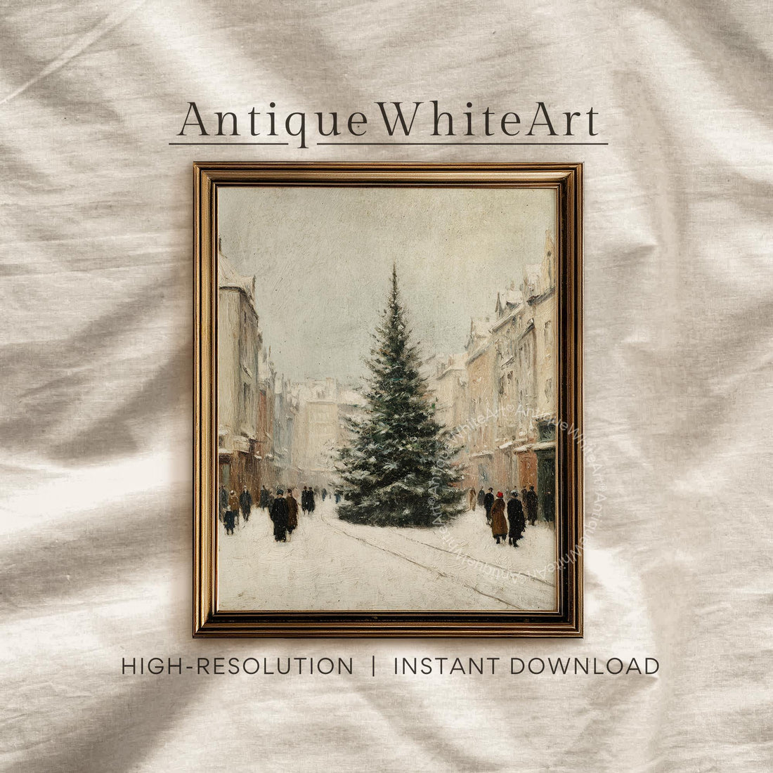 Winter Town Painting: Christmas Tree Prints Farmhouse Decor ( ) W208 Print Wall Art