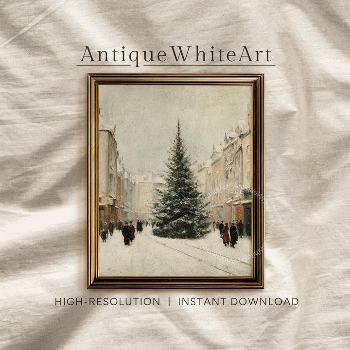 Winter Town Painting: Christmas Tree Prints Farmhouse Decor ( ) W208 Print Wall Art