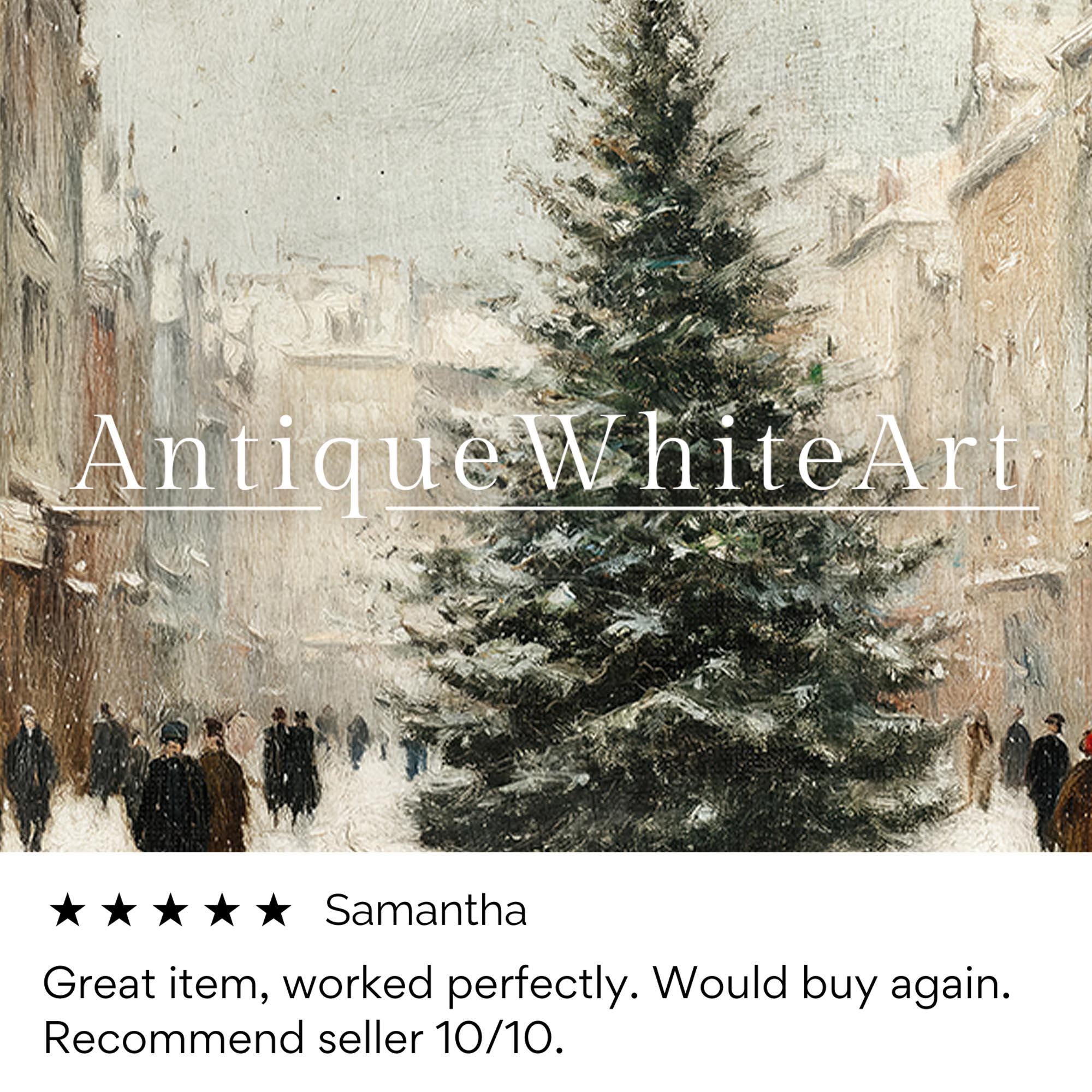 Winter Town Painting: Christmas Tree Prints Farmhouse Decor ( ) W208 Print Wall Art