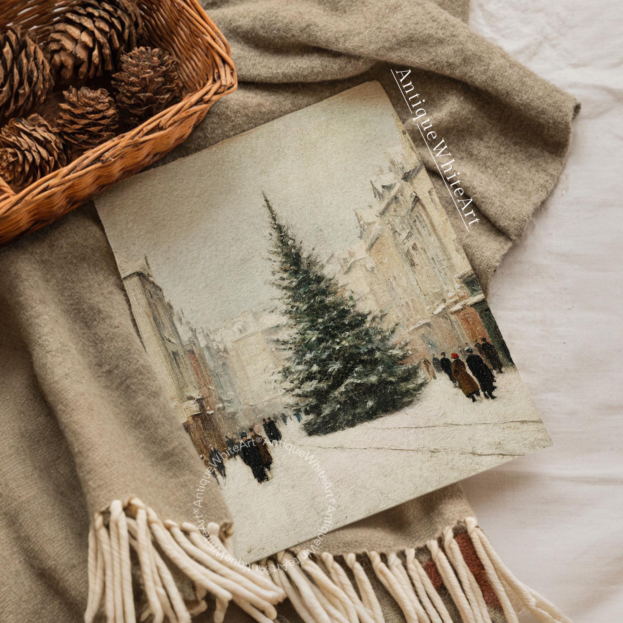 Winter Town Painting: Christmas Tree Prints Farmhouse Decor ( ) W208 Print Wall Art
