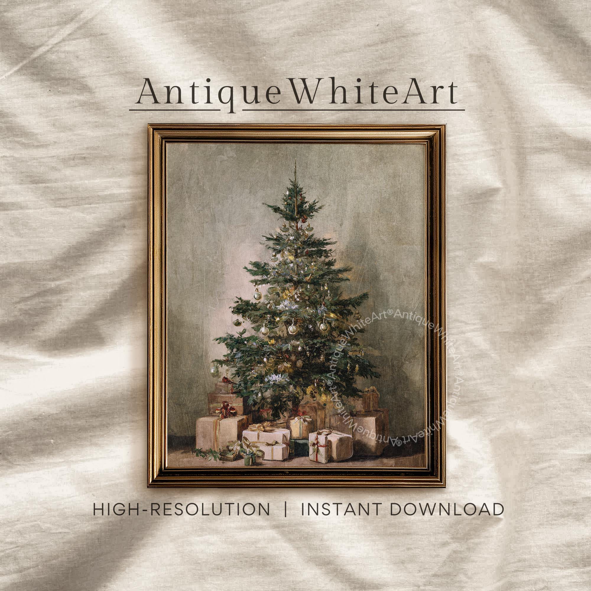 Christmas Wall Art: Vintage Style Tree Painting Neutral Festive Print ( ) W207 Art