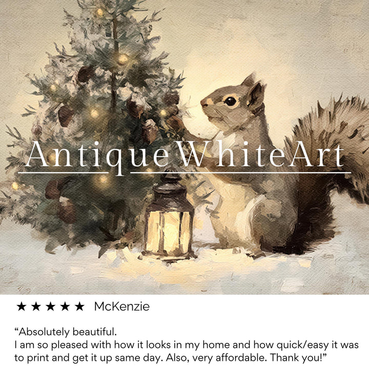 Little Squirrel Art Print: Vintage Style Christmas Tree ( ) W211 Print Wall