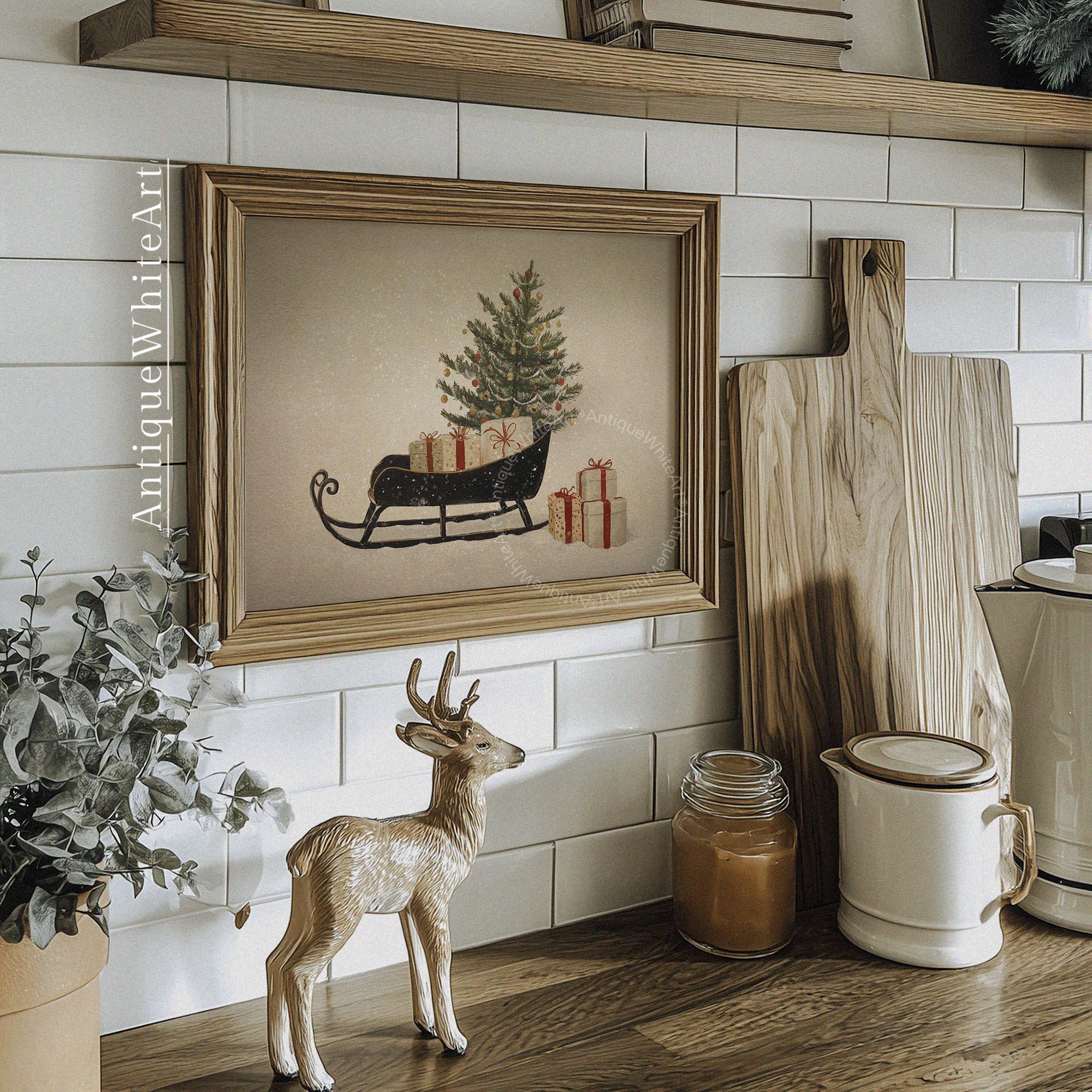 Vintage Style Christmas Sleigh Print: Holiday Wall Art ( ) W219 Print