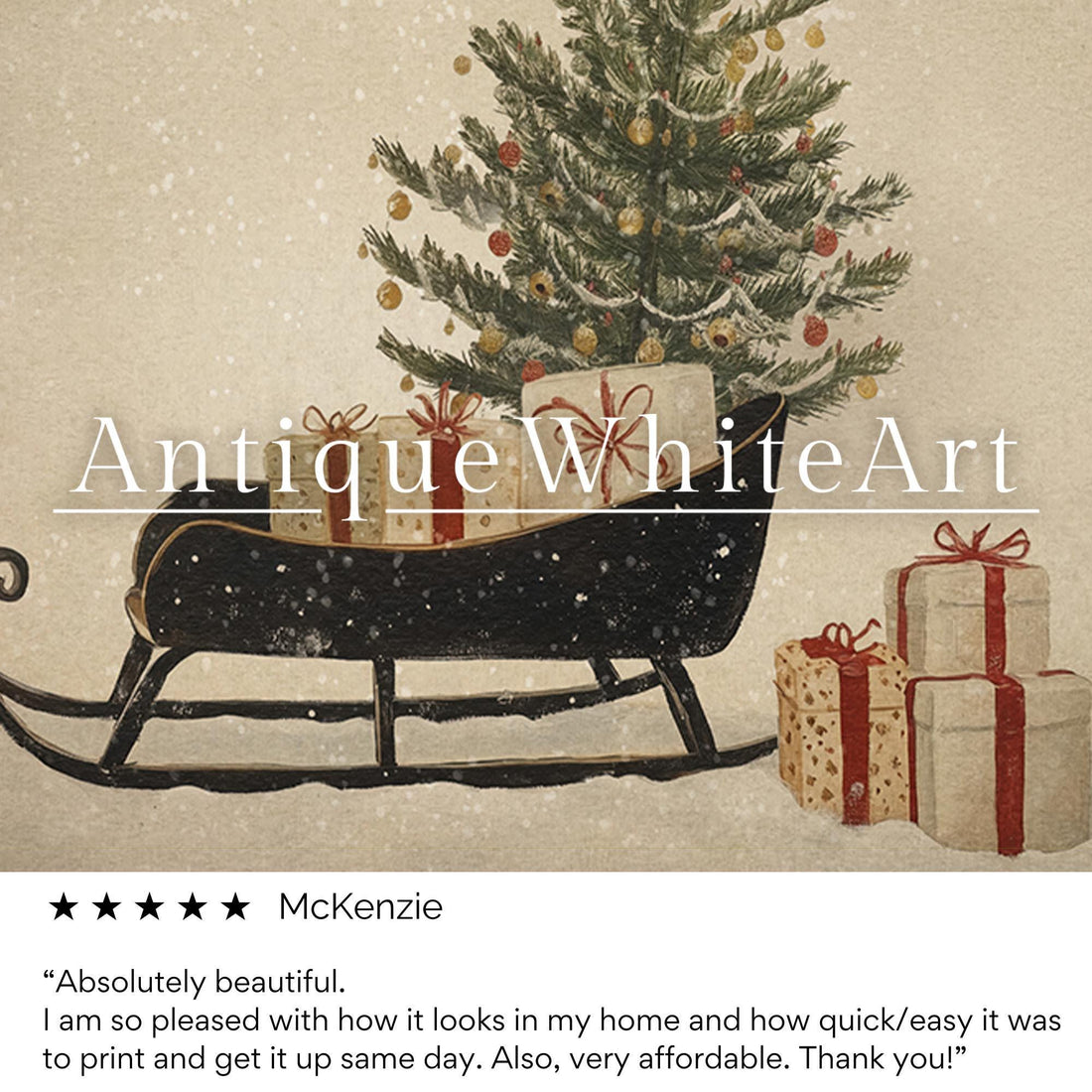 Vintage Style Christmas Sleigh Print: Holiday Wall Art ( ) W219 Print
