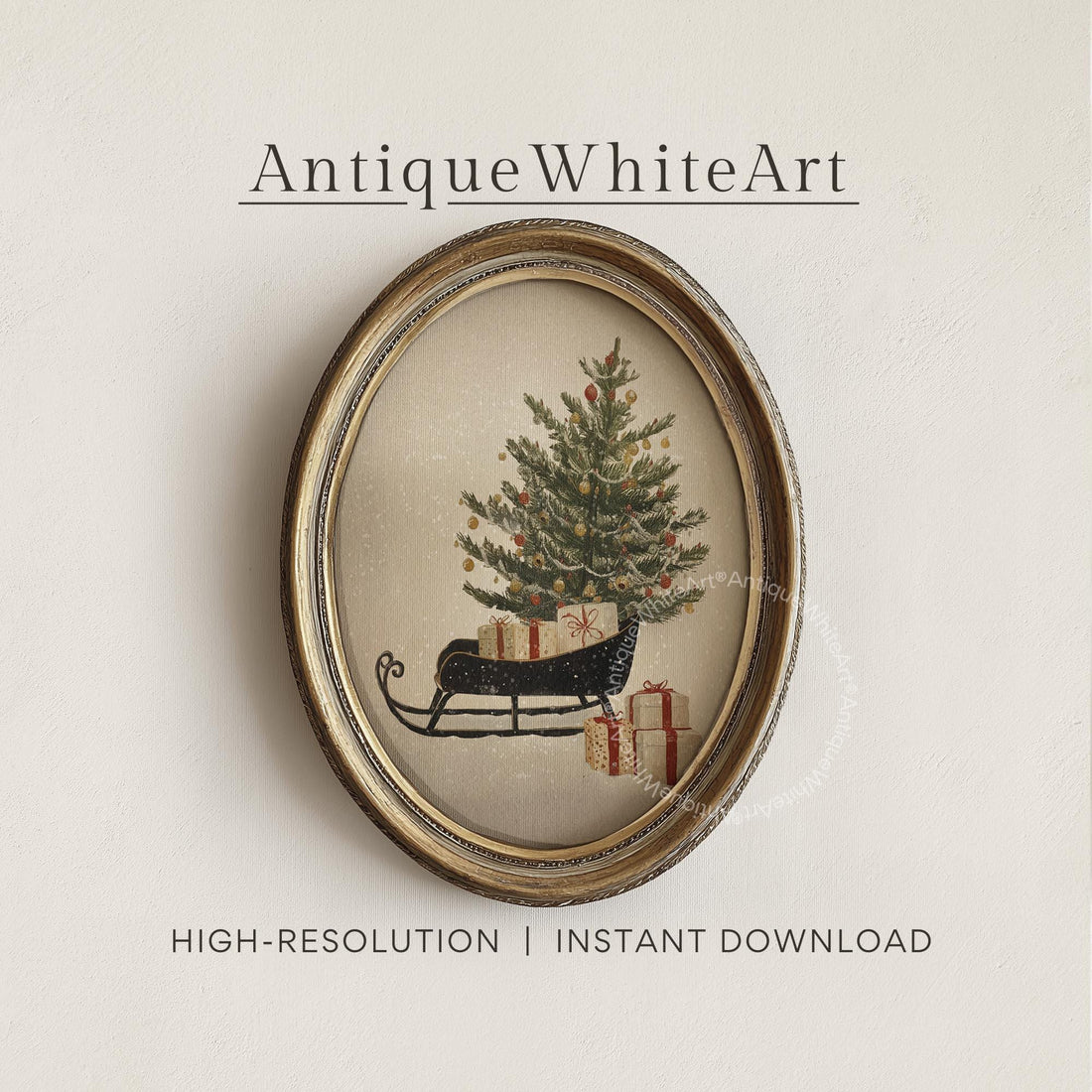 Vintage Style Christmas Sleigh Print: Holiday Wall Art ( ) W220 Print