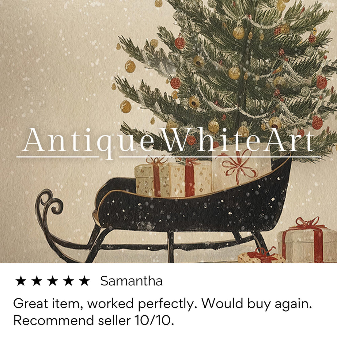 Vintage Style Christmas Sleigh Print: Holiday Wall Art ( ) W220 Print