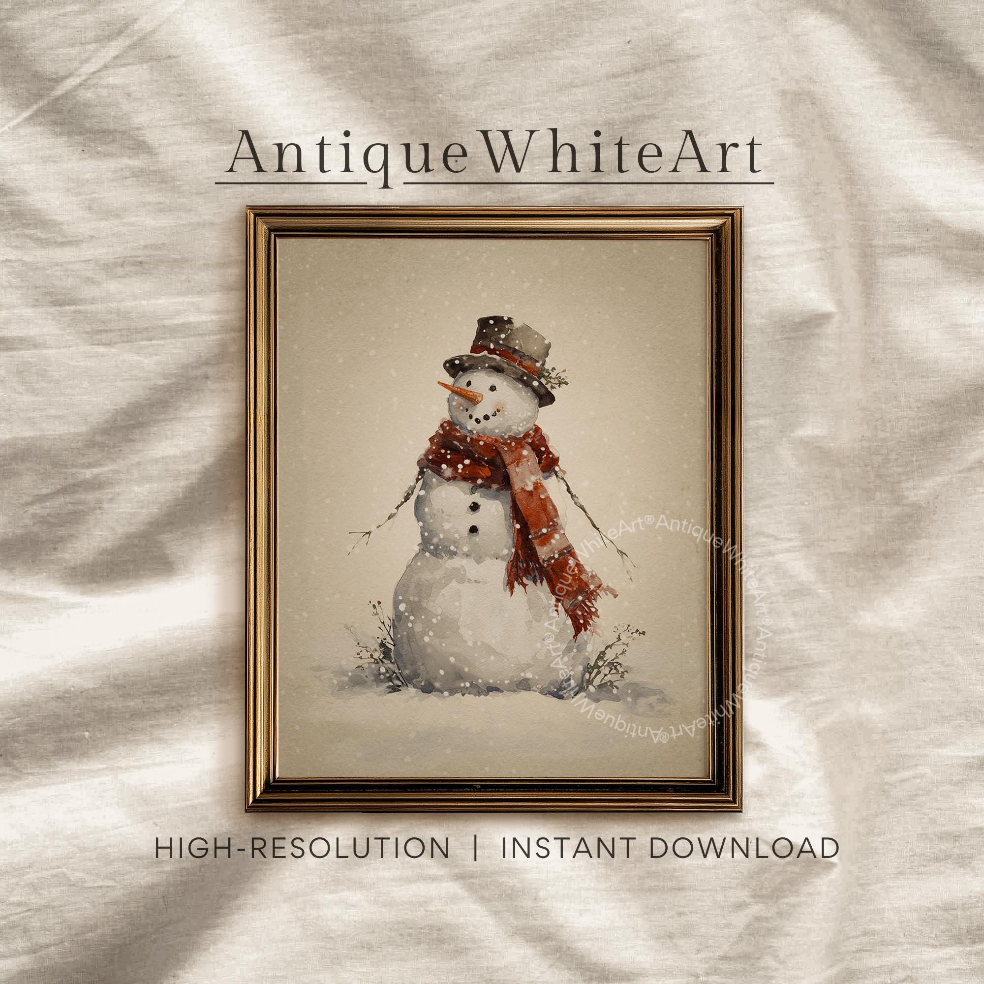 Snowman Wall Art: Beige Christmas Print Holiday Home Decor ( ) W226 Art
