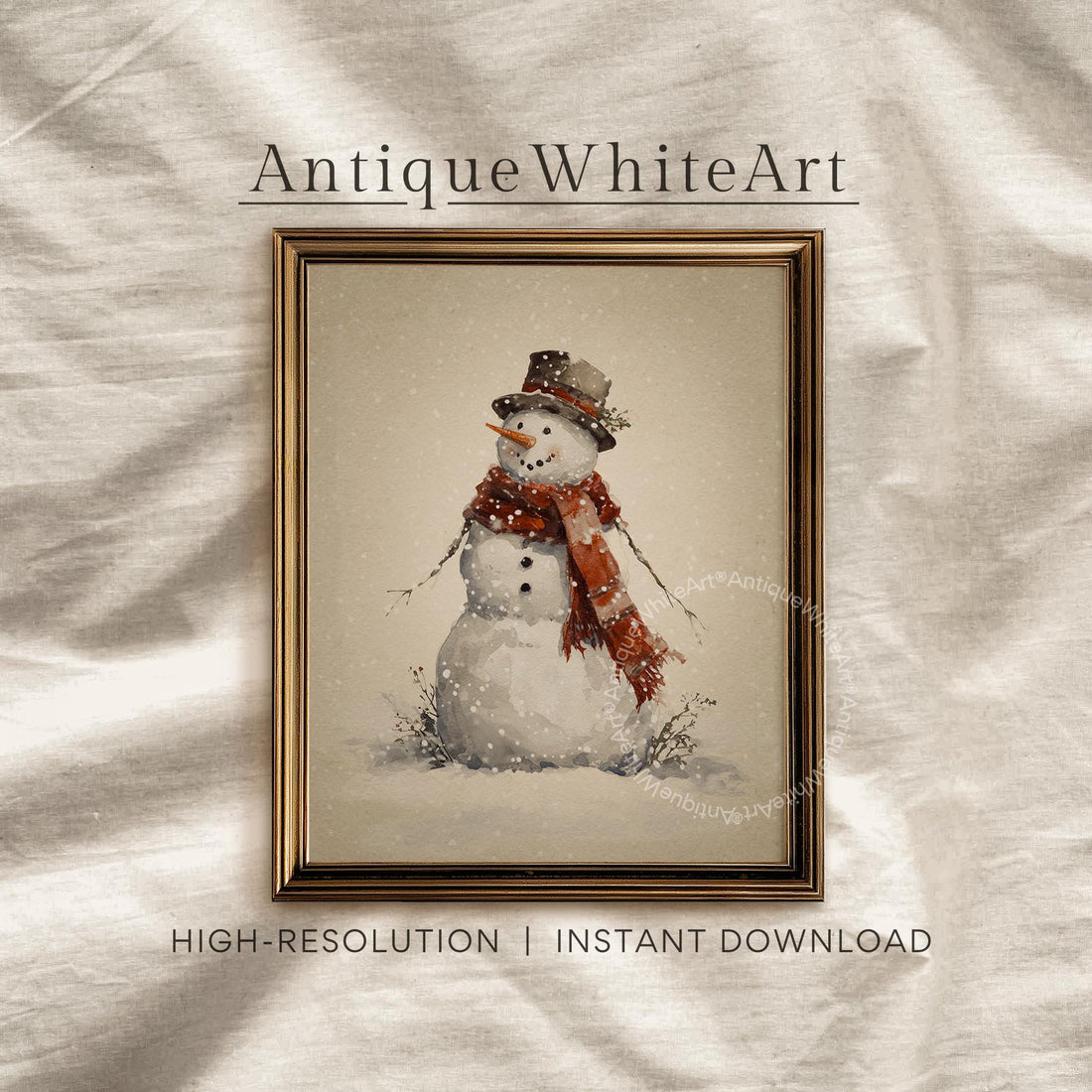Snowman Wall Art: Beige Christmas Print Holiday Home Decor ( ) W226 Art