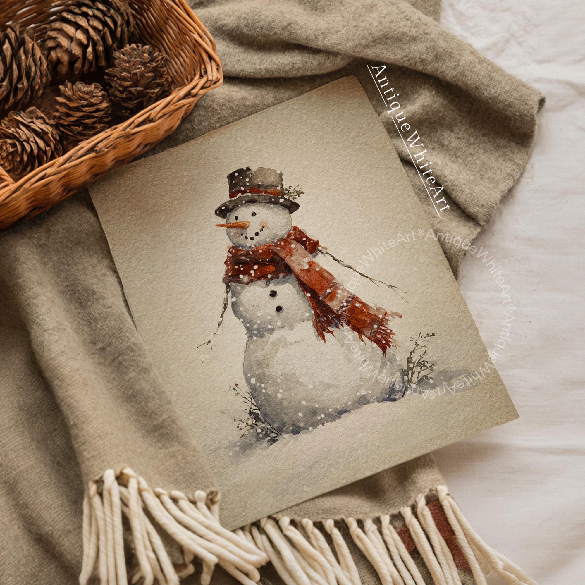 Snowman Wall Art: Beige Christmas Print Holiday Home Decor ( ) W226 Art