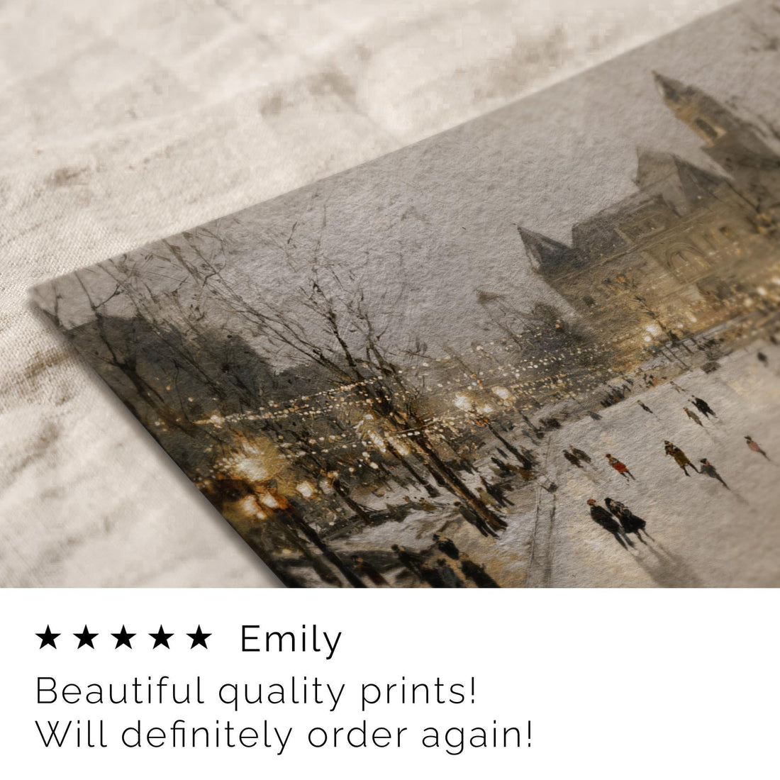 Winter Cityscape Art Print: Moody Ice Skating Scene ( ) W230 Print Wall