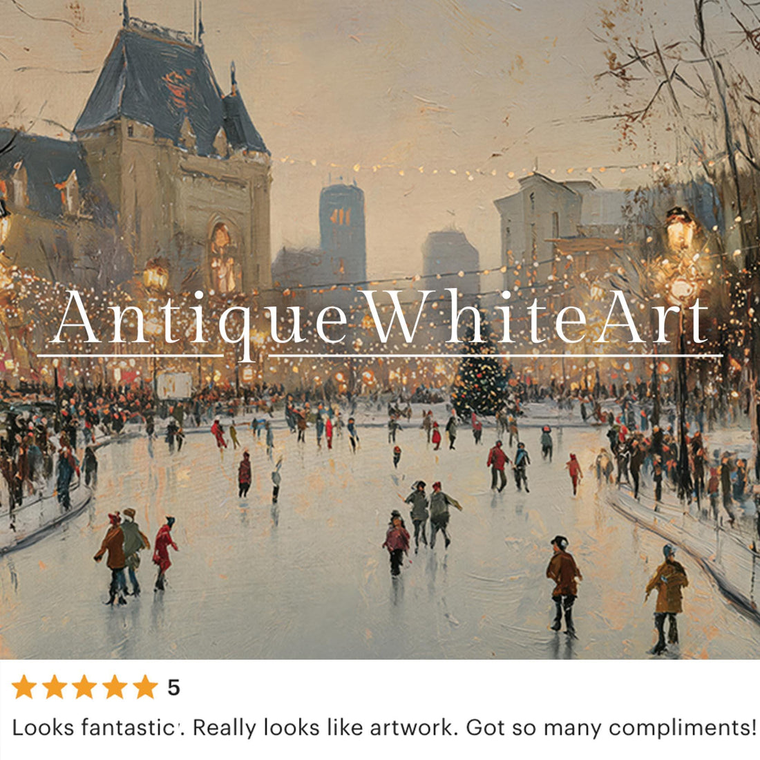 Winter Cityscape Art Print: Moody Ice Skating Scene ( ) W231 Print Wall