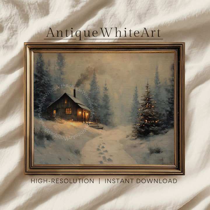 Rustic Winter Landscape Wall Art Cabin Print Farmhouse Prints Pine Forest Painting W237