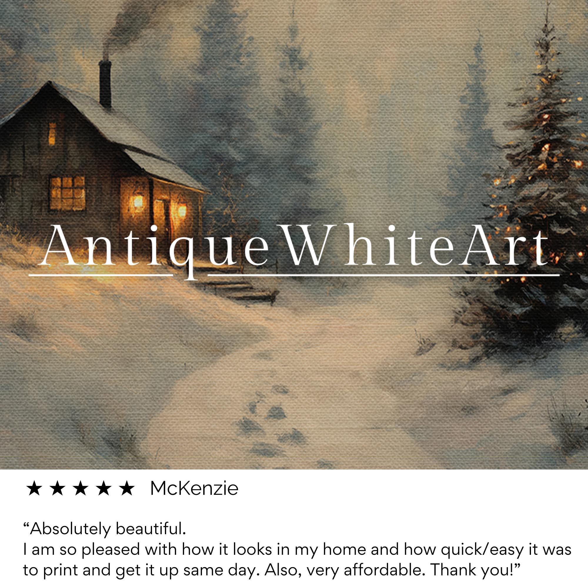 Rustic Winter Landscape Wall Art Cabin Print Farmhouse Prints Pine Forest Painting W237