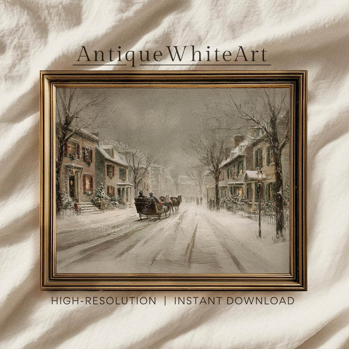 Dashing through the snow Vintage Style Winter Scene Wall Art Festive Holiday Home Decor Print W243