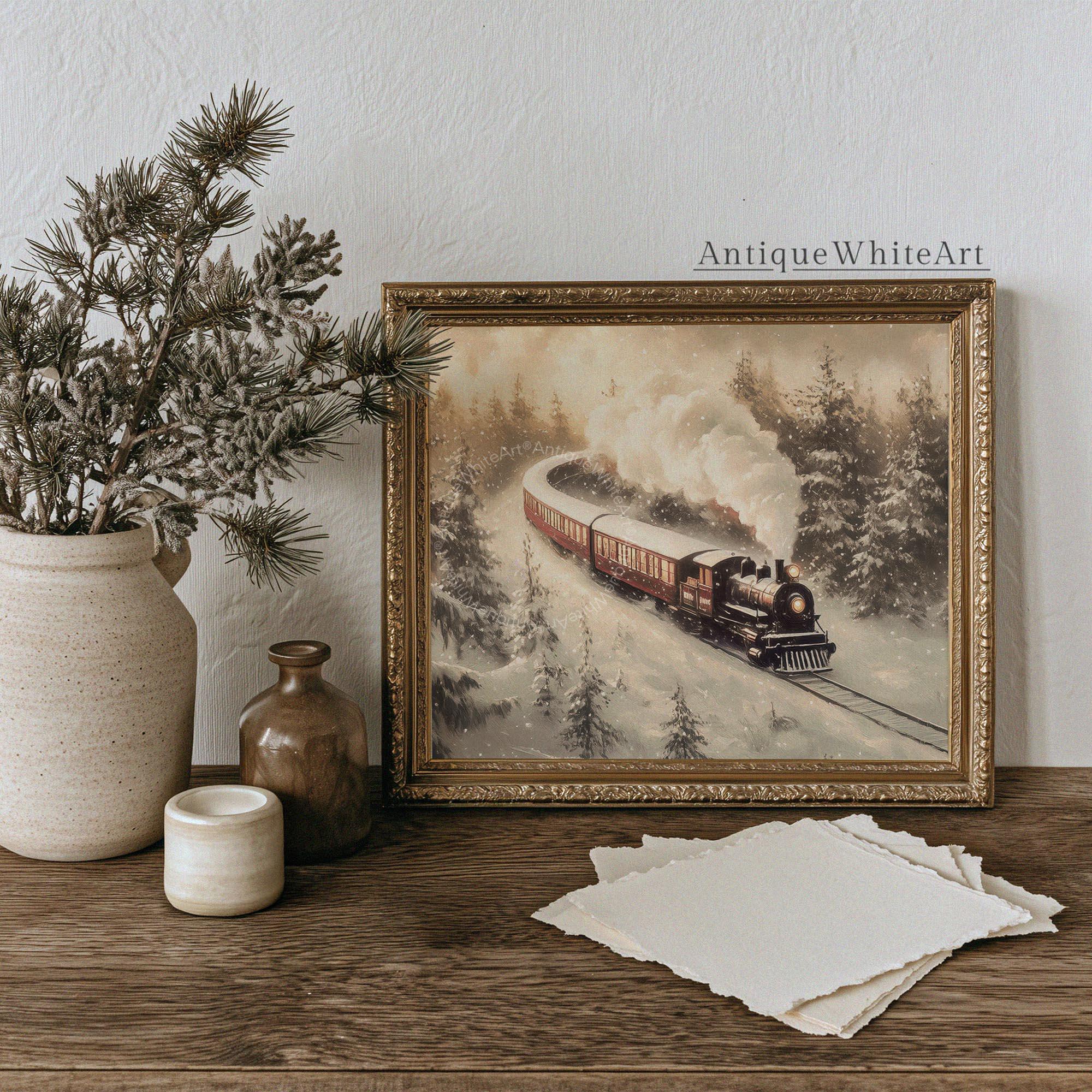 Vintage Style Winter Train Art Print: Steam Engine Snowy Pines ( ) W245 Print Wall