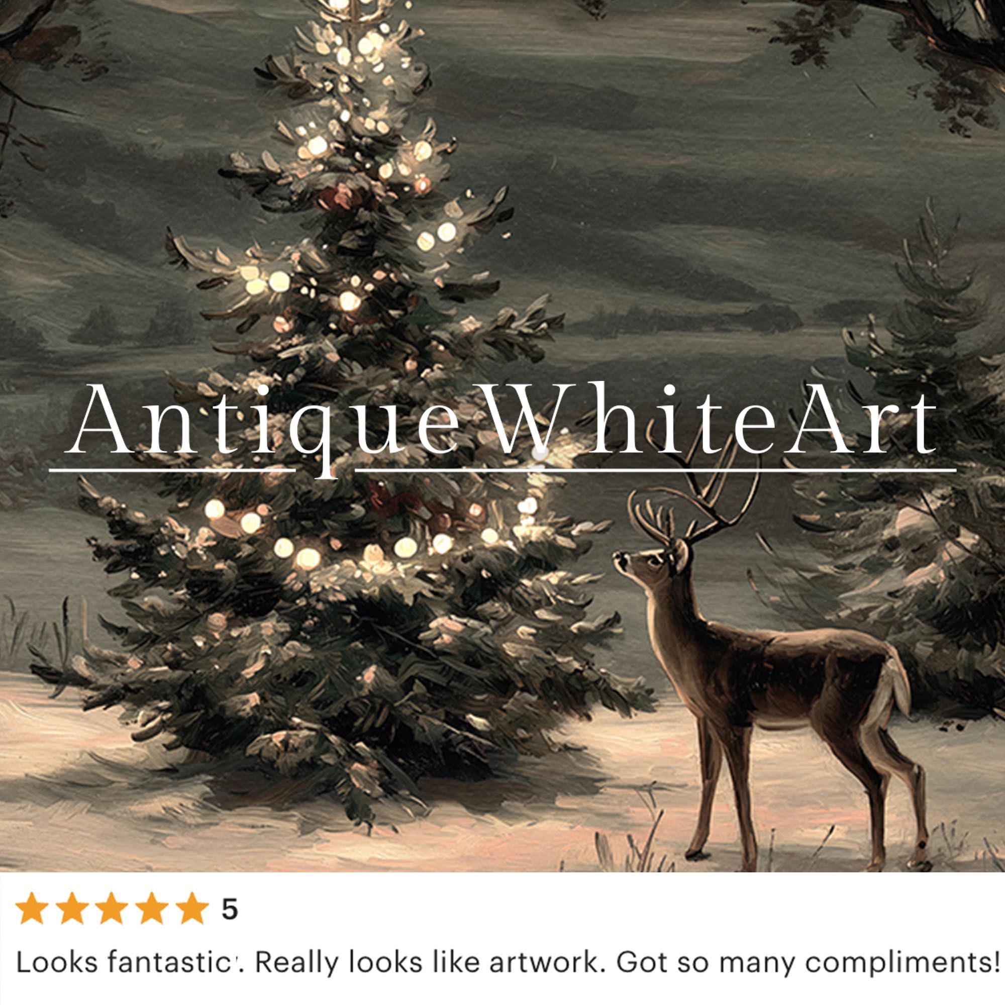 Christmas Tree Painting Vintage Style Dark Academia Holiday Print Moody Winter Wall Art W250