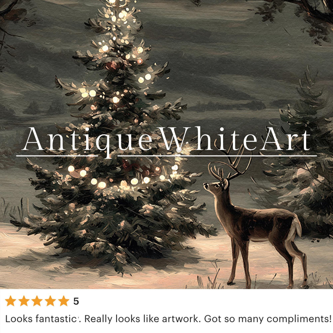 Christmas Tree Painting Vintage Style Dark Academia Holiday Print Moody Winter Wall Art W250