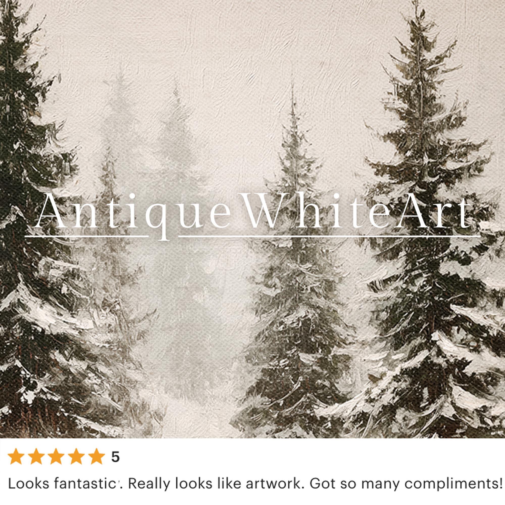 Vintage Style Winter Print Rustic Snowy Forest Art Neutral Landscape Painting W252 Wall