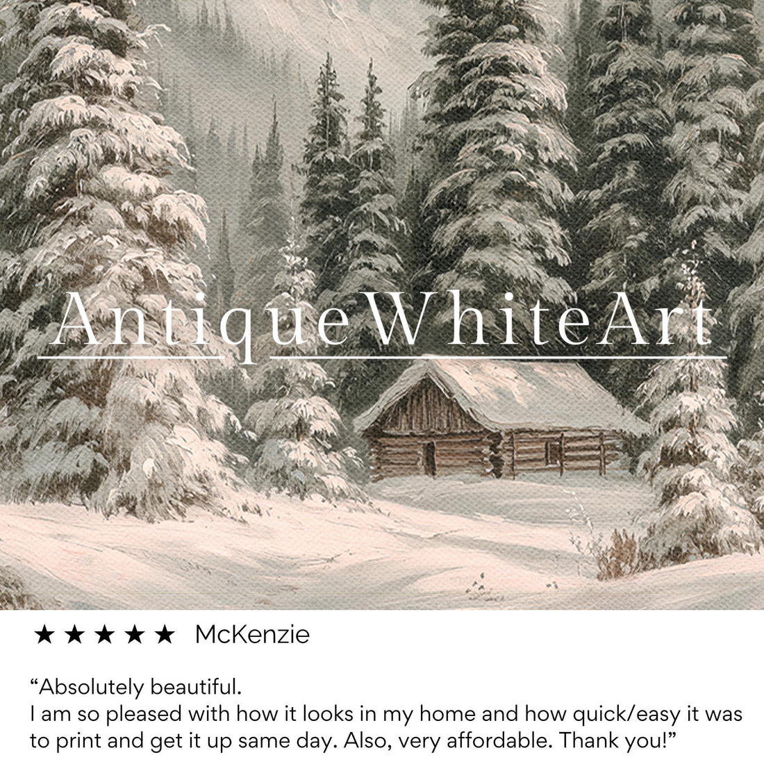 Rustic Winter Landscape Wall Art Cabin Print Farmhouse Prints Pine Forest Painting W254