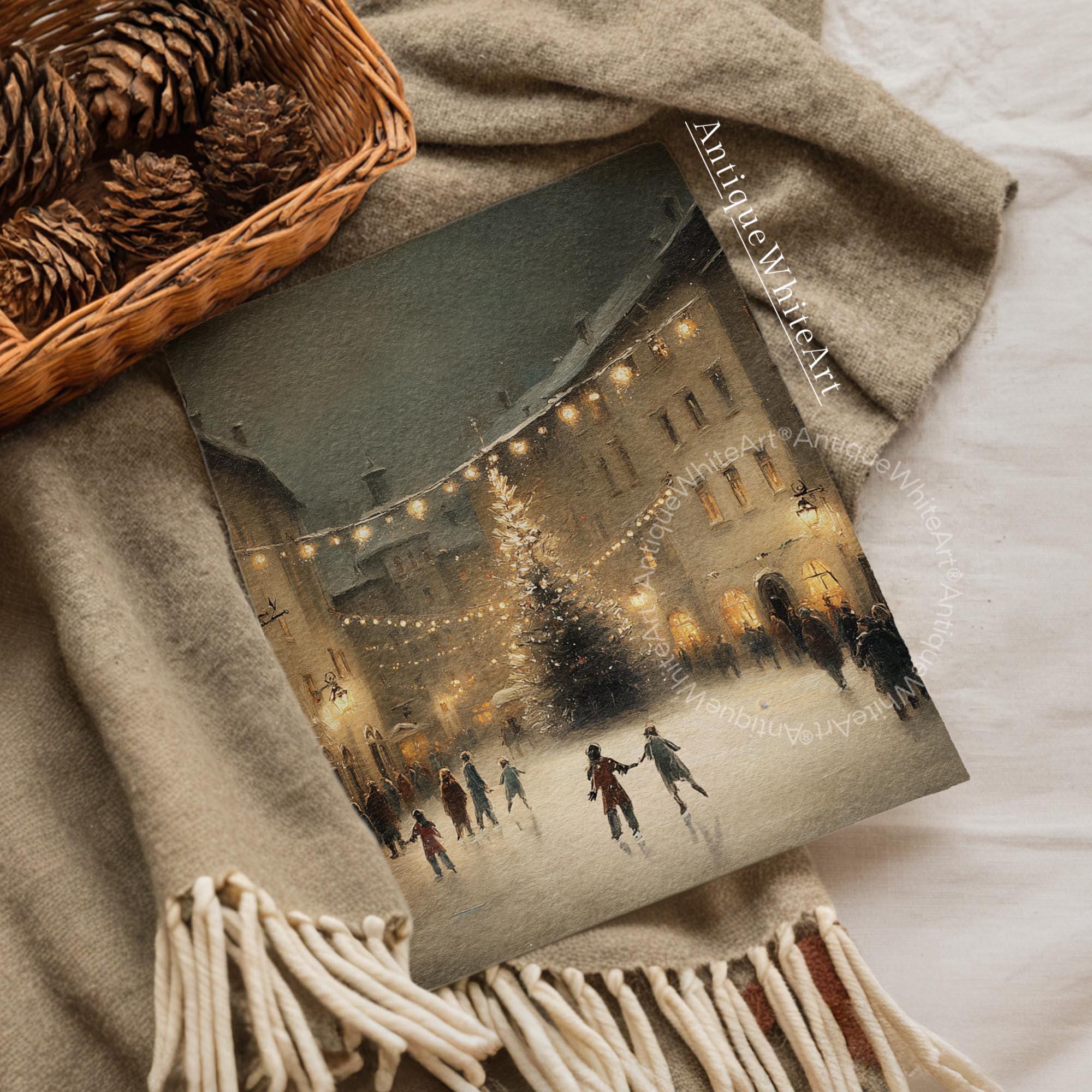 Winter Ice Skating Print Christmas Wall Art Eve Painting Holiday Decor W257