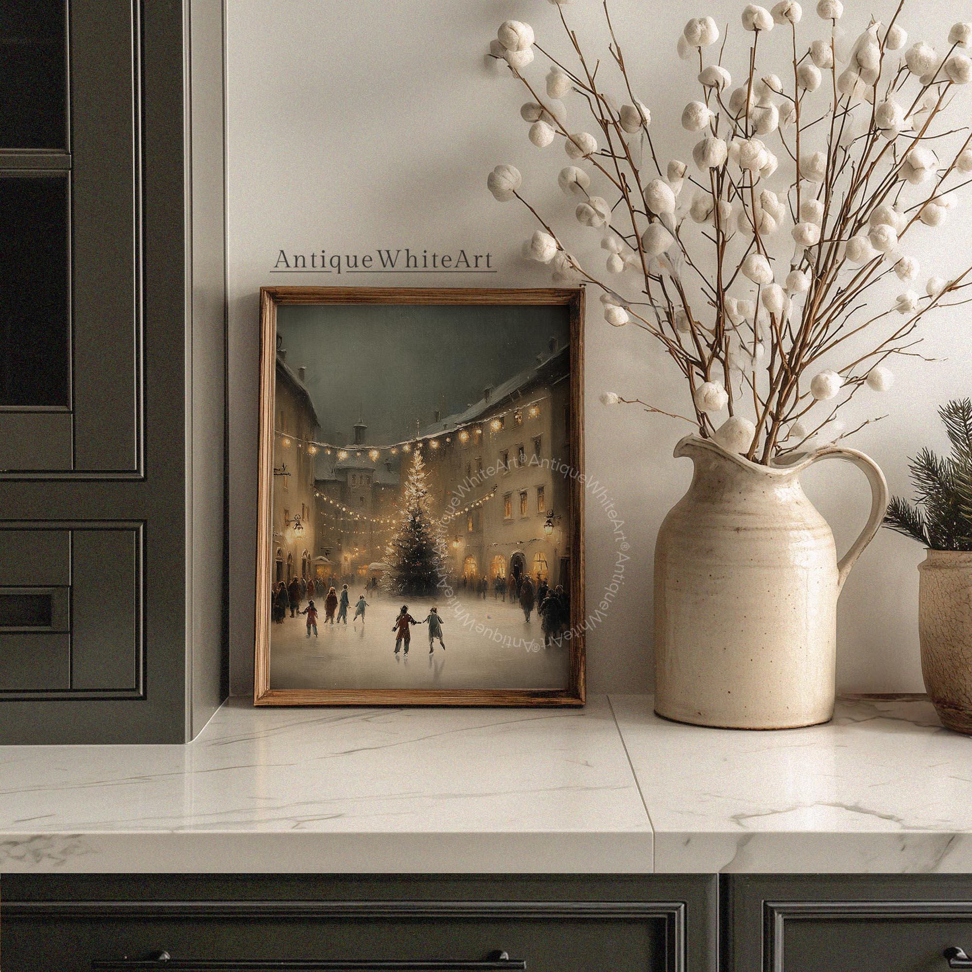 Winter Ice Skating Print Christmas Wall Art Eve Painting Holiday Decor W257