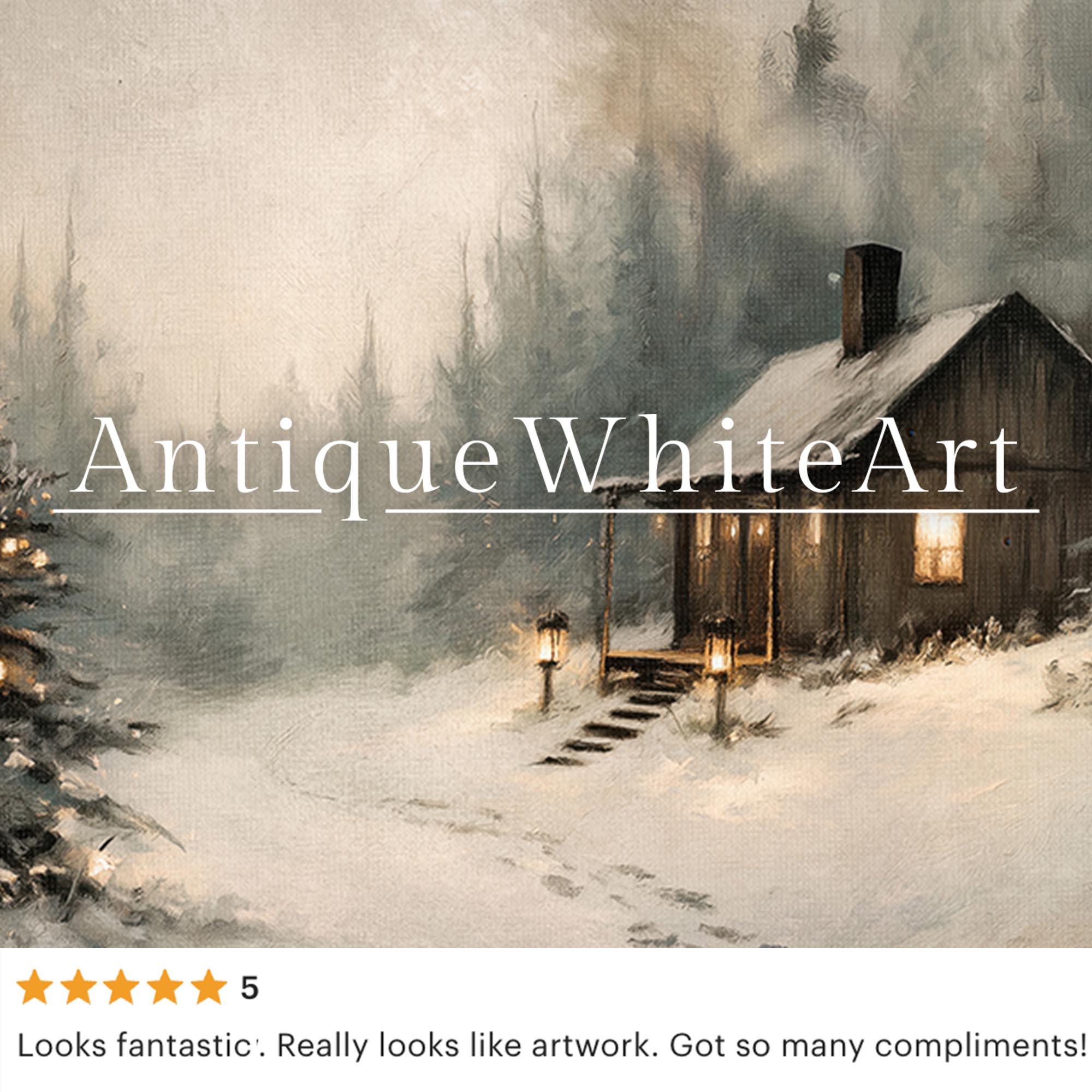 Rustic Winter Landscape Wall Art Cabin Print Farmhouse Prints Pine Forest Painting W255